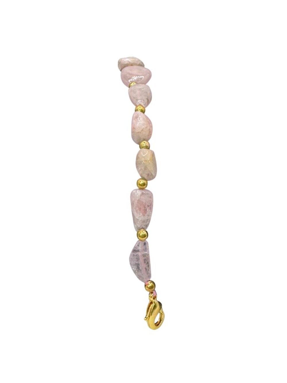 Vintage Natural Rose Quartz Bracelet Gold-Tone 9-11" Anklet Natural Stone Beach